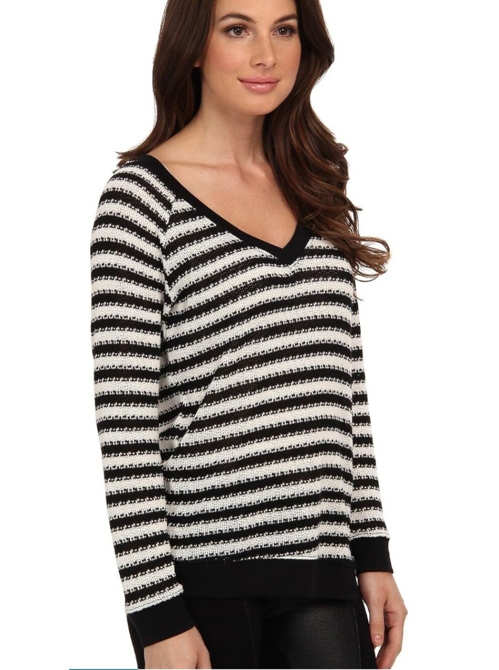 Sanctuary Top Size S Horizontal black and white stripes, a V-neckline, & zipper